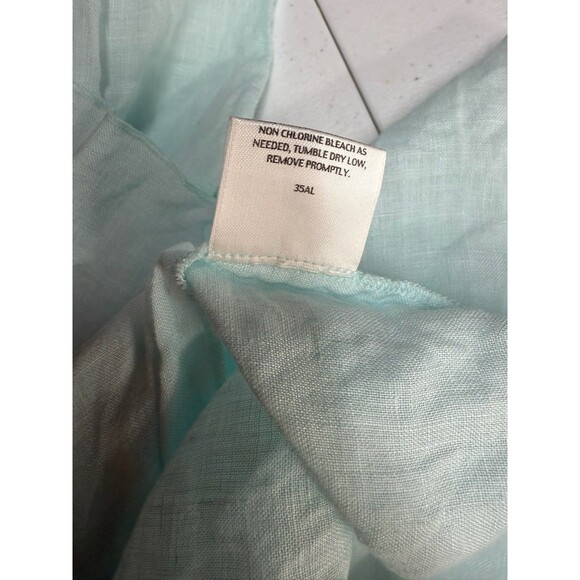 Eileen Fisher Irish Linen Top Large Button Down Collar 3/4 Sleeve Blue $158 - Picture 7 of 9